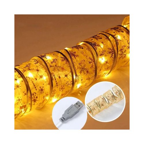 Világító karácsonyi szalag USB csatlakozóval #Arany