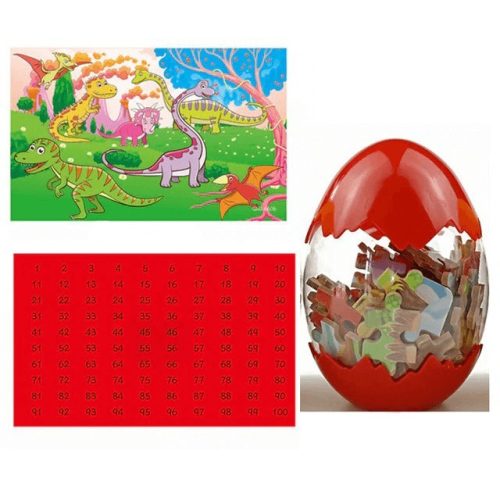 Dinós puzzle tojásban piros