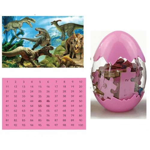 Dinós puzzle tojásban rózsaszín