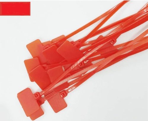 Színes címkés kábelkötegelő (100 db) - Piros