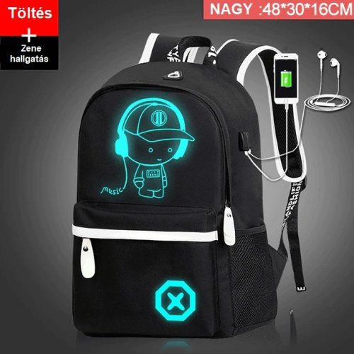 Világító USB-töltős hátizsák #Nagy