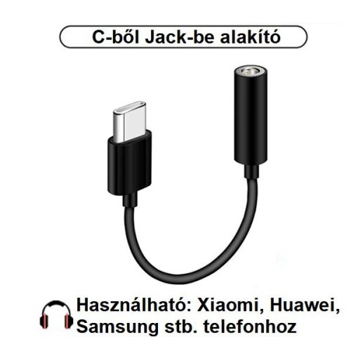 Telefon Type-C-ből Jack 3.5 mm-be való átalakító #Fekete