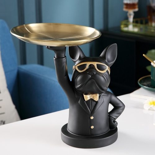 Kutya alakú dekoratív szobor Fekete fenti tálca