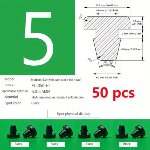 Magas hőmérsékletnek ellenálló szilikon dugófej #Fekete - FC-050-HT 【50 db】