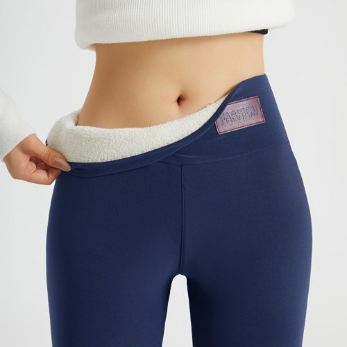 Női magas derekú polár bélésű leggings téli sportokhoz, fitneszhez és jógához #Tengerészkék - XXL