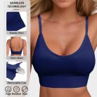 Klasszikus kötött bordázott jóga stílusú nyakpántos hát nélküli sportmelltartó #Mélykék - XL