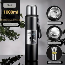 Vákuum Szigetelt Rozsdamentes Acél termosz #Fekete 1000 Ml