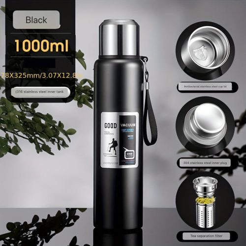 Vákuum Szigetelt Rozsdamentes Acél termosz #Fekete 1000 Ml