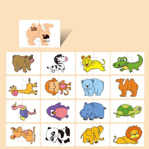 16 darabos Montessori Puzzle Kártya játék #Állatok