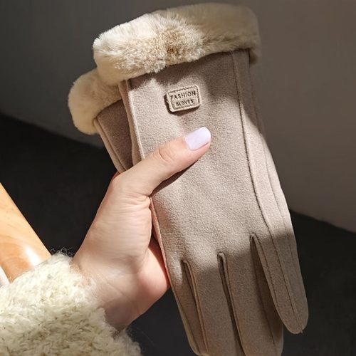 1 pár Női Thermo Plüssvelúr Kesztyű #Fekete