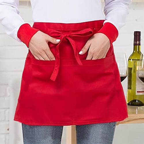 Élénk piros konyhai kötény zsebekkel férfiaknak és nőknek - Tökéletes éttermekhez és grillezésekhez #Red One